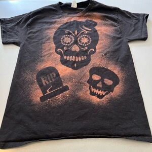 Sugar Skull Calavera T-shirt Size Black Orange Reverse Tie Dye Bleached Tee M